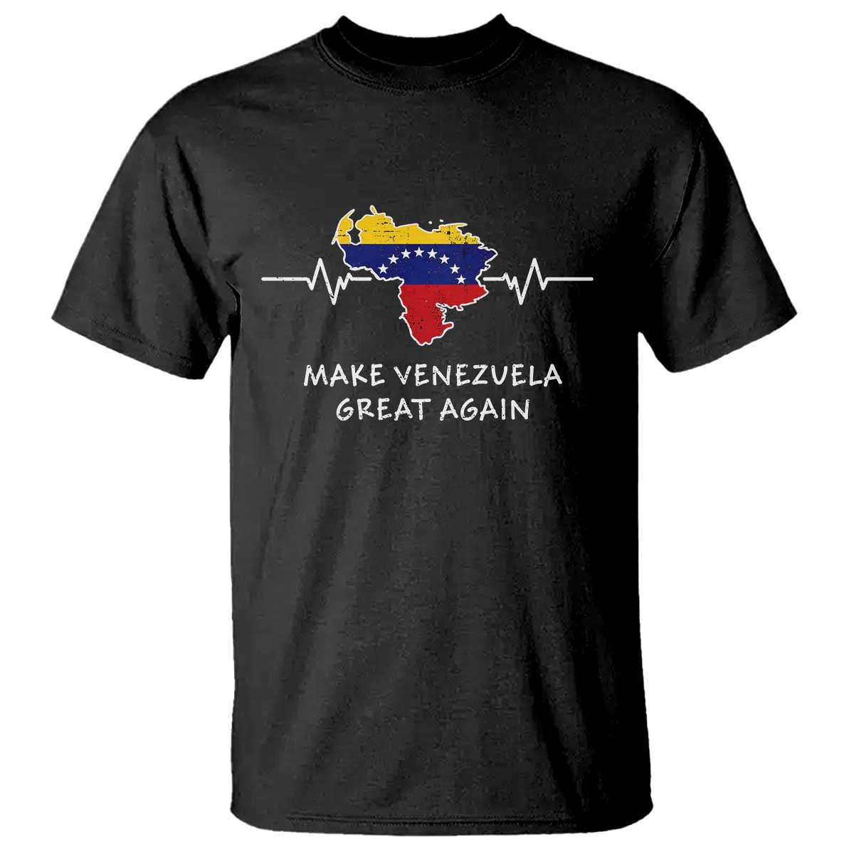 Make Venezuela Great Again T Shirt Patriotic Support Heartbeat Distressed Map Graphic TS02 Black Print Your Wear