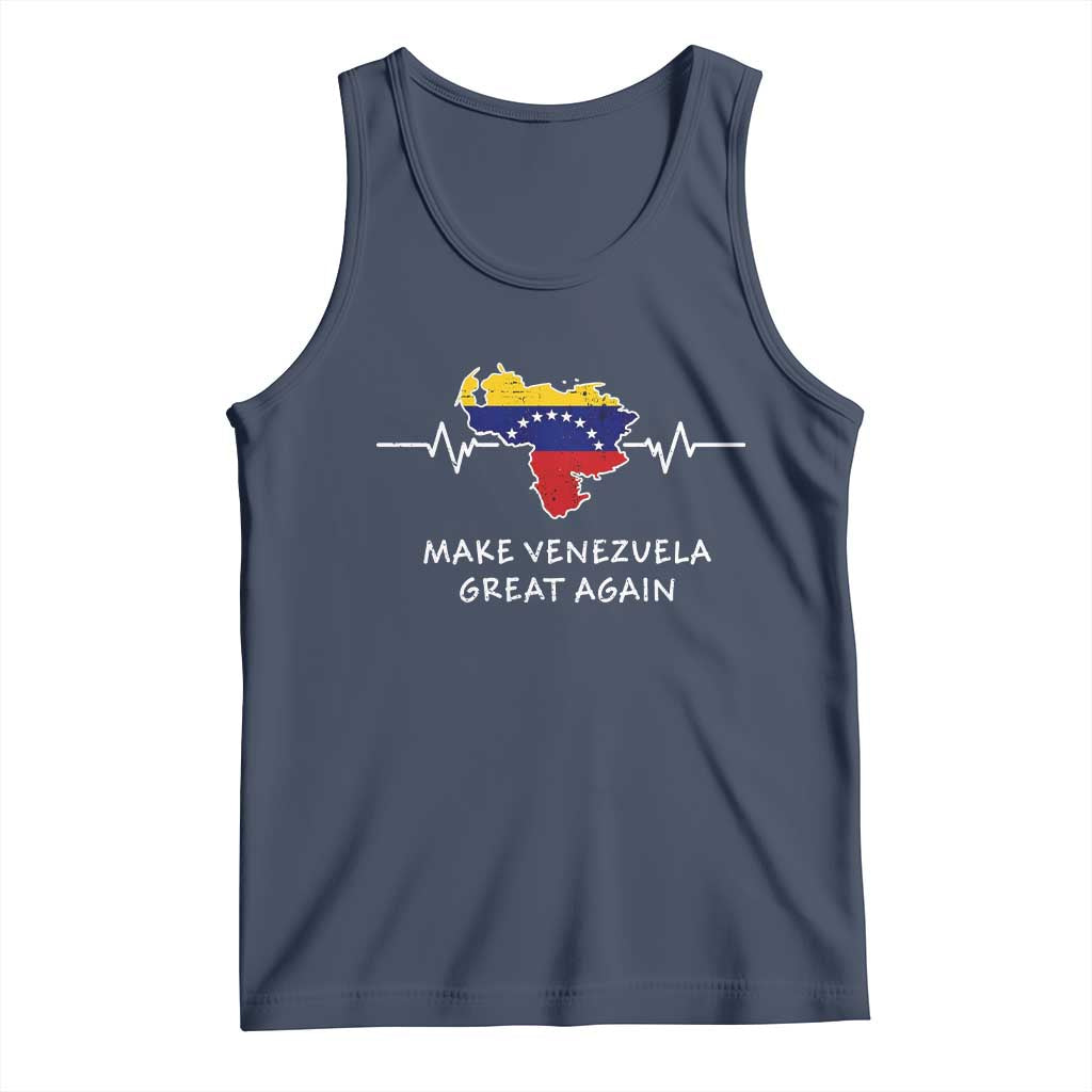 Make Venezuela Great Again Tank Top Patriotic Support Heartbeat Distressed Map Graphic TS02 Navy Print Your Wear