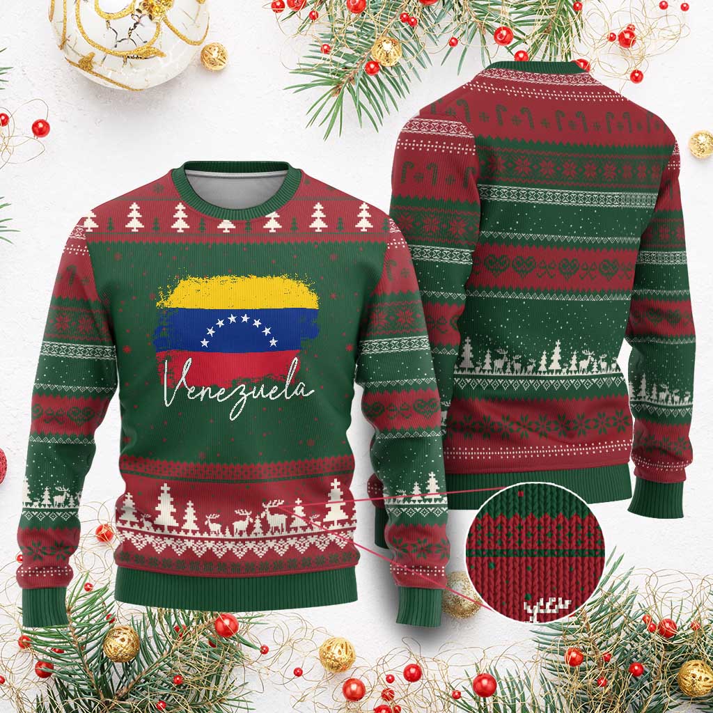 Venezuela Flag Pride Patriotic Ugly Christmas Sweater for Venezuelan Roost TS02 Red Green Print Your Wear