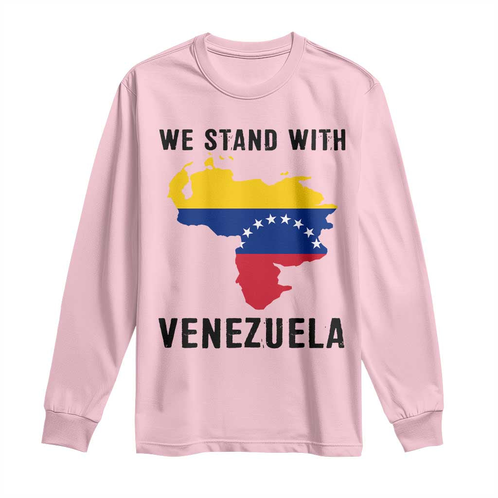 We Stand With Venezuela Long Sleeve Shirt Venezuelan Flag Unity Graphic TS02 Light Pink Print Your Wear