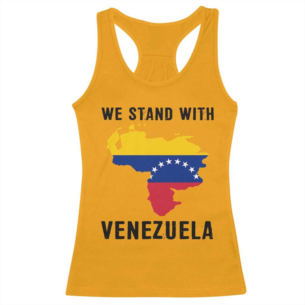 We Stand With Venezuela Racerback Tank Top Venezuelan Flag Unity Graphic TS02 Gold Print Your Wear