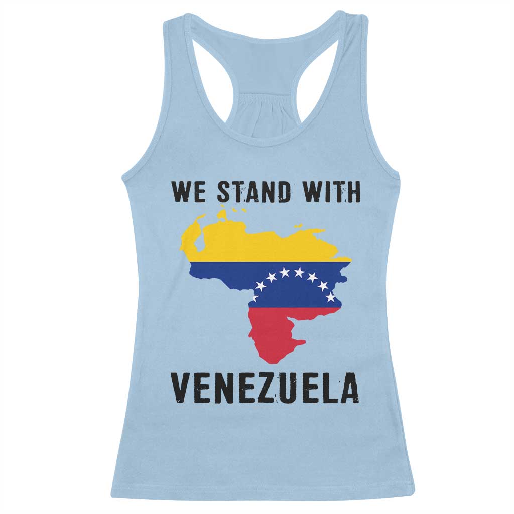 We Stand With Venezuela Racerback Tank Top Venezuelan Flag Unity Graphic TS02 Light Blue Print Your Wear
