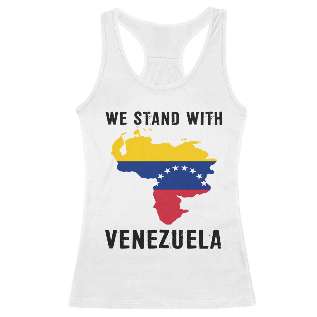 We Stand With Venezuela Racerback Tank Top Venezuelan Flag Unity Graphic TS02 White Print Your Wear