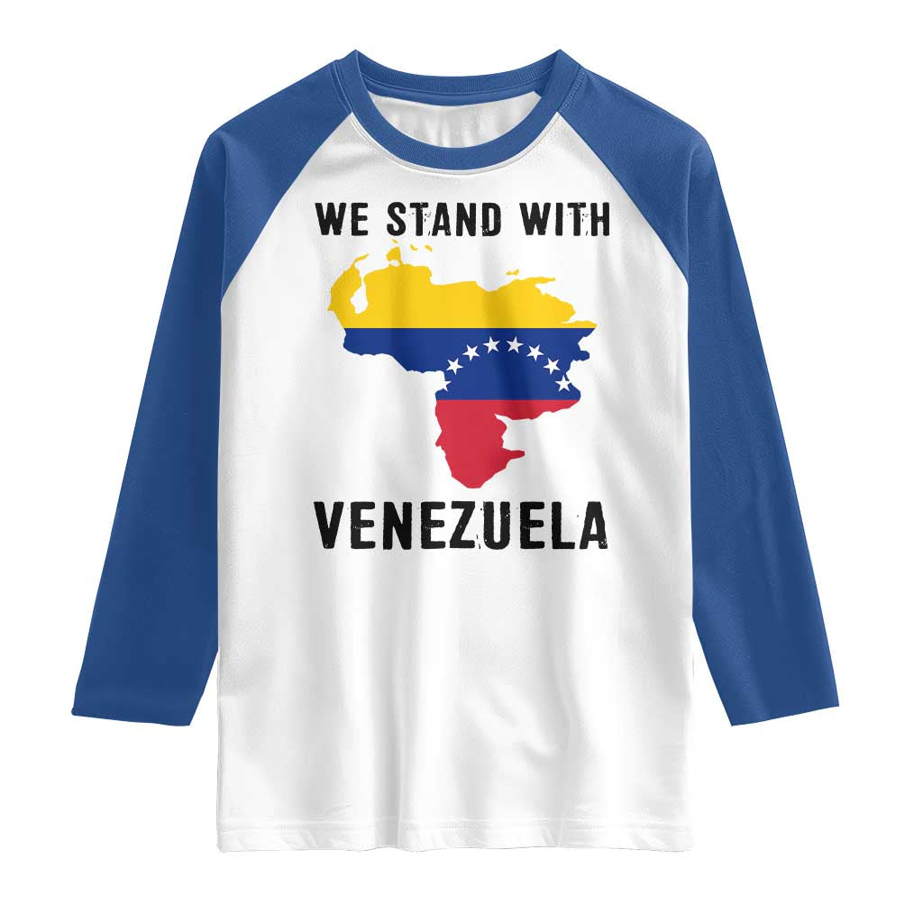 We Stand With Venezuela Raglan Shirt Venezuelan Flag Unity Graphic TS02 White Royal Print Your Wear