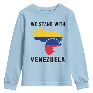 We Stand With Venezuela Youth Sweatshirt Venezuelan Flag Unity Graphic TS02 Light Blue Print Your Wear