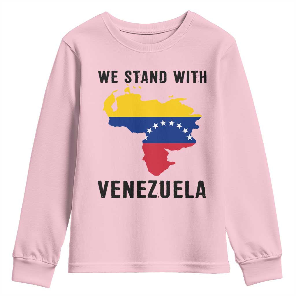 We Stand With Venezuela Youth Sweatshirt Venezuelan Flag Unity Graphic TS02 Light Pink Print Your Wear