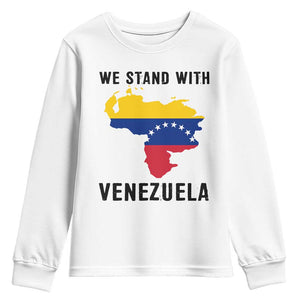 We Stand With Venezuela Youth Sweatshirt Venezuelan Flag Unity Graphic TS02 White Print Your Wear