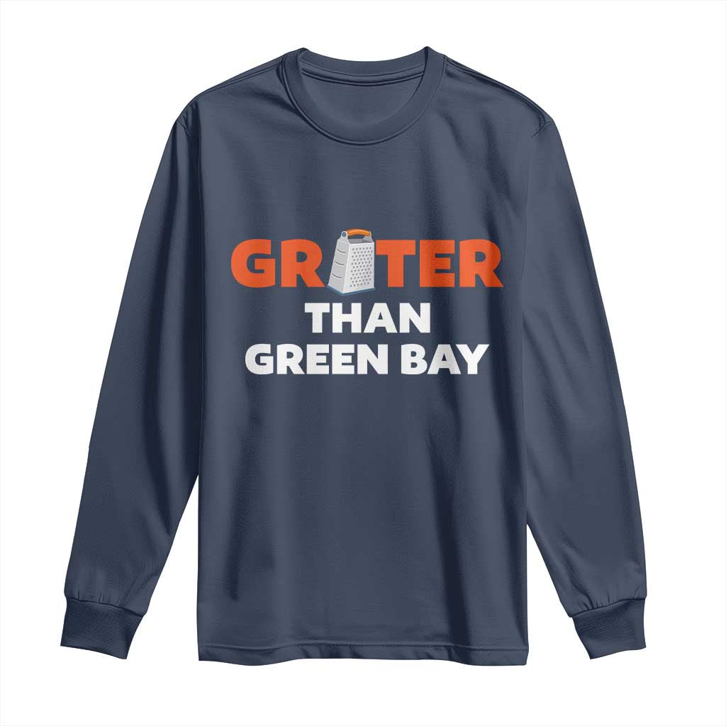 Funny Greater Than Green Bay Rivalry Long Sleeve Shirt Cheese Grater TS02 Navy Print Your Wear