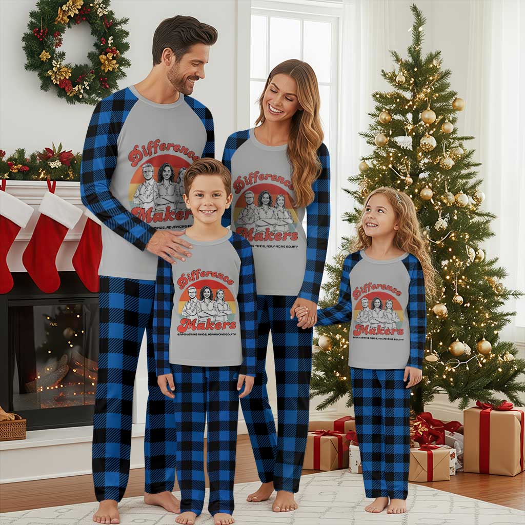 Difference Makers Teacher Appreciation Plaid Pajama Set Empowering Minds & Advancing Equity Retro Educator TS02 Blue Plaid Print Your Wear