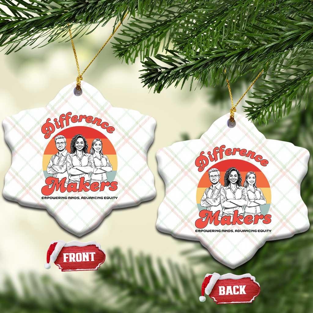 Difference Makers Teacher Appreciation Ceramic Ornament Empowering Minds & Advancing Equity Retro Educator TS02 Print Your Wear