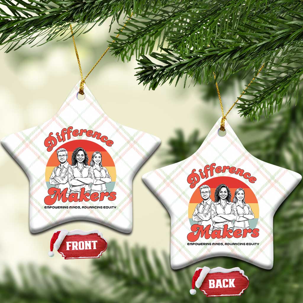 Difference Makers Teacher Appreciation Ceramic Ornament Empowering Minds & Advancing Equity Retro Educator TS02 Print Your Wear