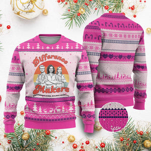 Difference Makers Teacher Appreciation Ugly Christmas Sweater Empowering Minds & Advancing Equity Retro Educator TS02 Hot Pink Print Your Wear