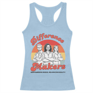 Difference Makers Teacher Appreciation Racerback Tank Top Empowering Minds & Advancing Equity Retro Educator TS02 Light Blue Print Your Wear