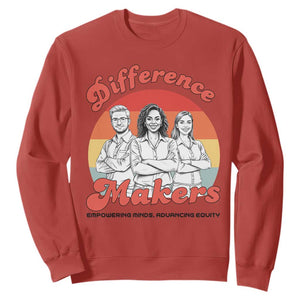 Difference Makers Teacher Appreciation Sweatshirt Empowering Minds & Advancing Equity Retro Educator TS02 Red Print Your Wear