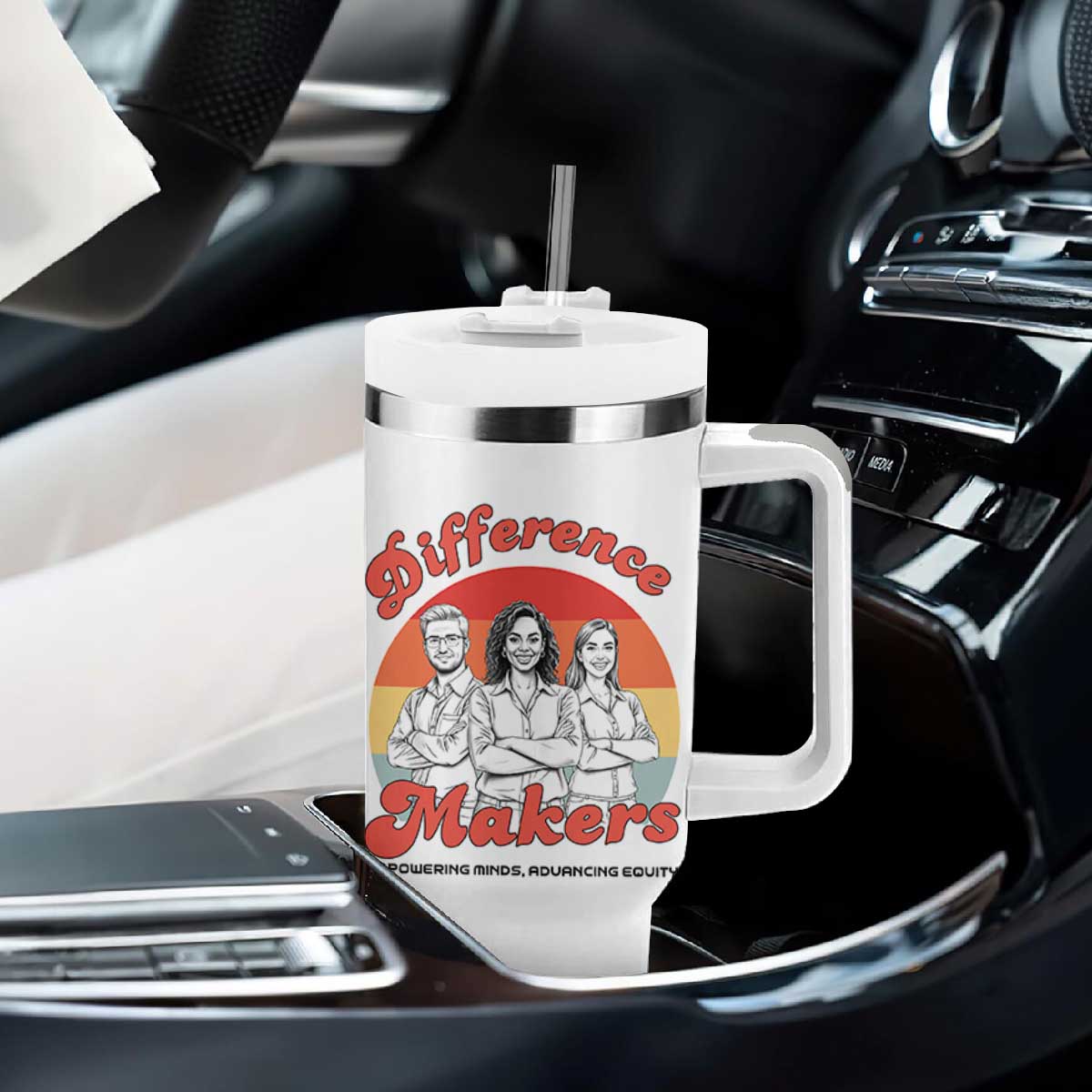 Difference Makers Teacher Appreciation Tumbler With Handle Empowering Minds & Advancing Equity Retro Educator TS02 Print Your Wear