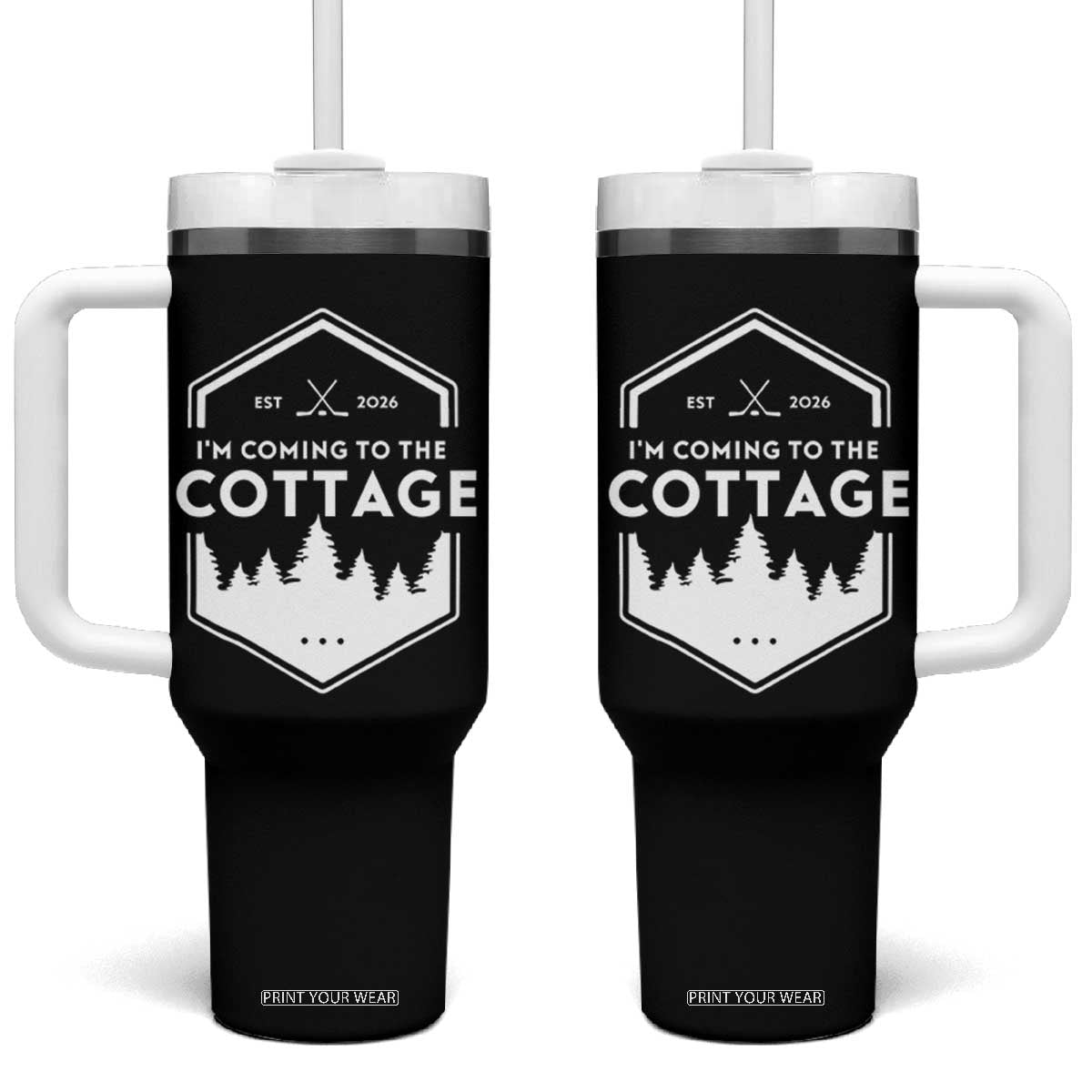 I'm Coming to the Cottage Tumbler With Handle Rustic Outdoor Retro Forest Hockey Romance TS02 One Size: 40 oz Black Print Your Wear