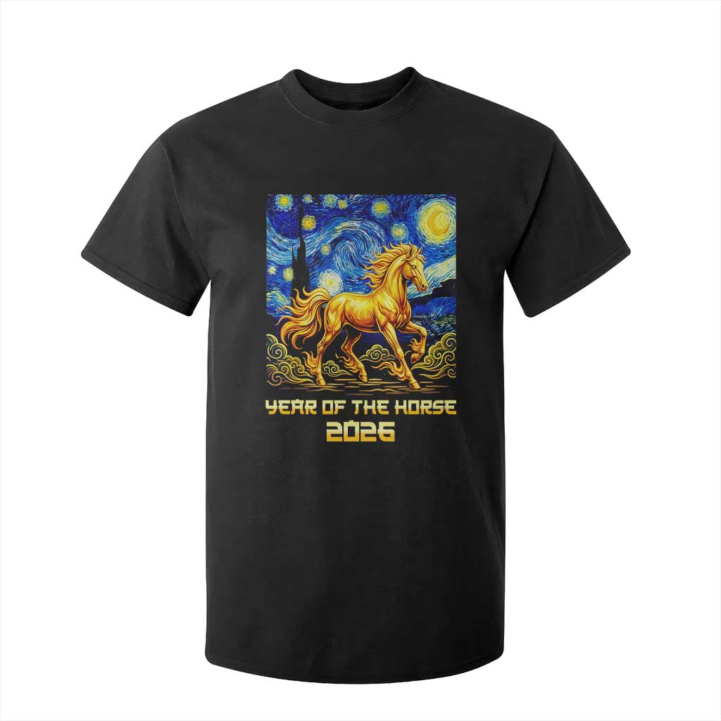 Year of the Horse Starry Night Inspired Graphic T Shirt For Kid Golden Horse Chinese Zodiac Art TS02 Black Print Your Wear