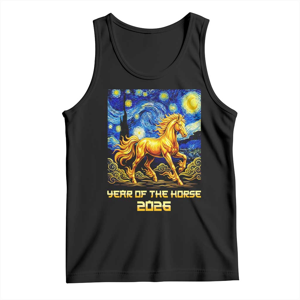Year of the Horse Starry Night Inspired Graphic Tank Top Golden Horse Chinese Zodiac Art TS02 Black Print Your Wear