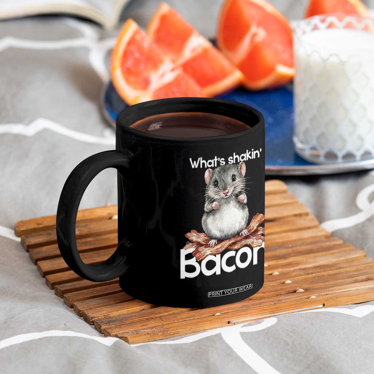 What is Shakin Bacon Funny Mouse Coffee Mug Pun Animal Humor TS02 Print Your Wear