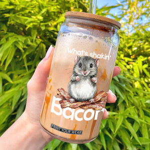 What is Shakin Bacon Funny Mouse Glass Can Pun Animal Humor TS02 Black Print Your Wear