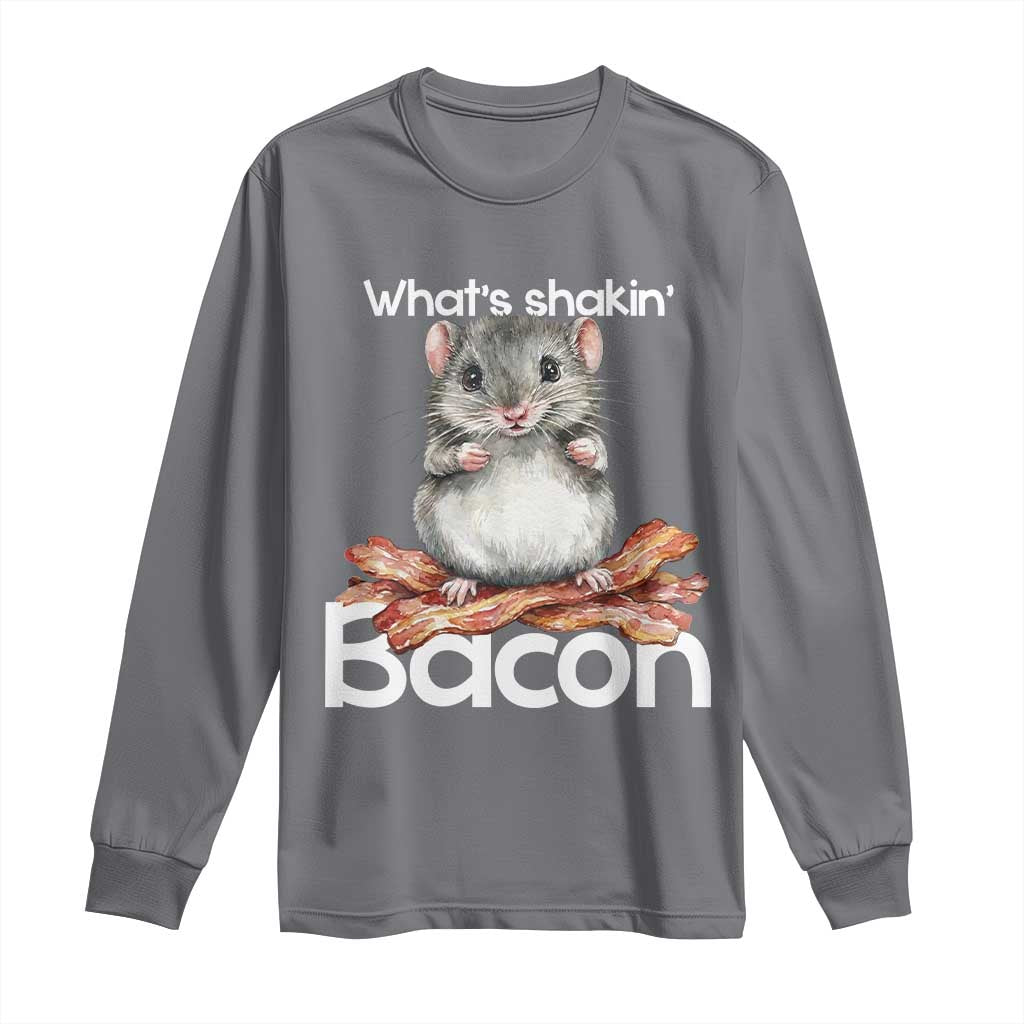 What is Shakin Bacon Funny Mouse Long Sleeve Shirt Pun Animal Humor TS02 Charcoal Print Your Wear