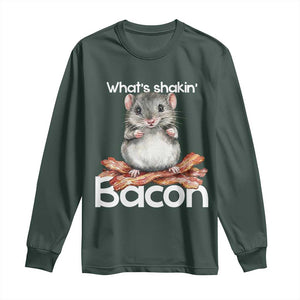 What is Shakin Bacon Funny Mouse Long Sleeve Shirt Pun Animal Humor TS02 Dark Forest Green Print Your Wear