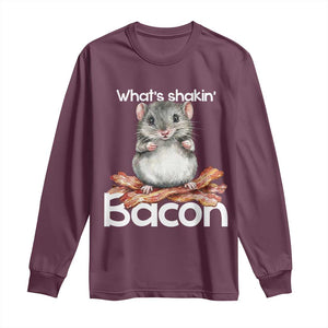 What is Shakin Bacon Funny Mouse Long Sleeve Shirt Pun Animal Humor TS02 Maroon Print Your Wear