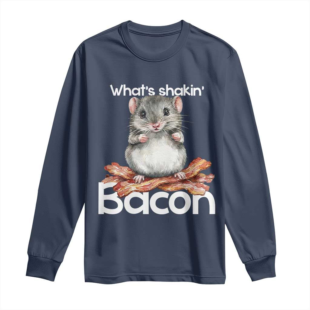 What is Shakin Bacon Funny Mouse Long Sleeve Shirt Pun Animal Humor TS02 Navy Print Your Wear