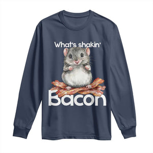 What is Shakin Bacon Funny Mouse Long Sleeve Shirt Pun Animal Humor TS02 Navy Print Your Wear
