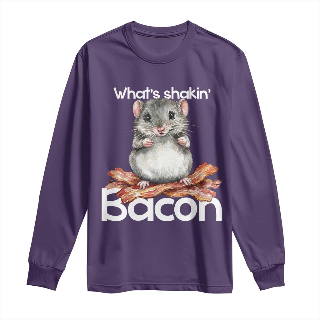 What is Shakin Bacon Funny Mouse Long Sleeve Shirt Pun Animal Humor TS02 Purple Print Your Wear