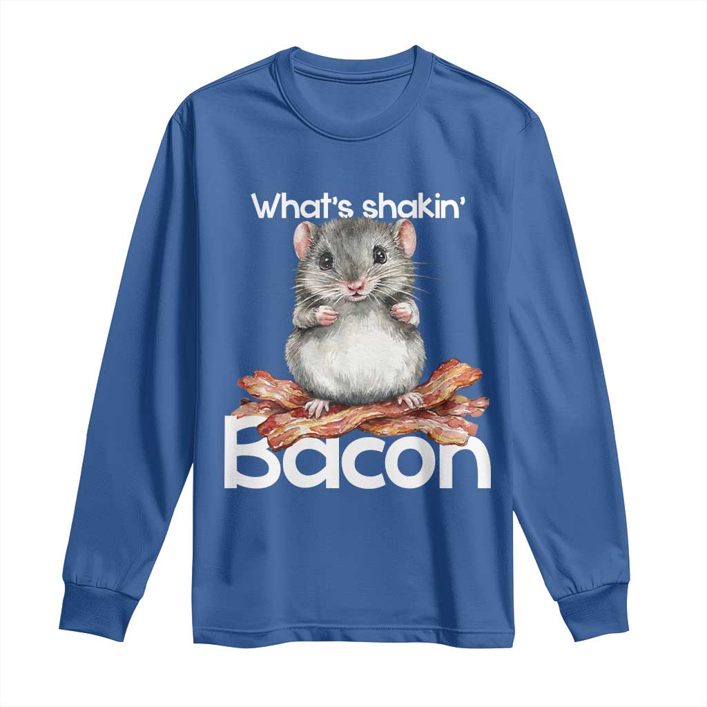 What is Shakin Bacon Funny Mouse Long Sleeve Shirt Pun Animal Humor TS02 Royal Blue Print Your Wear