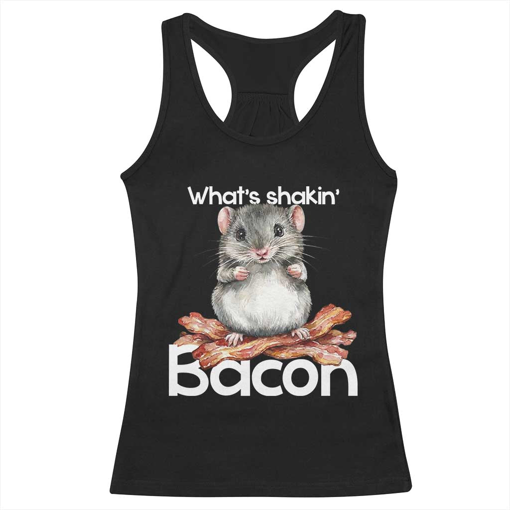What is Shakin Bacon Funny Mouse Racerback Tank Top Pun Animal Humor TS02 Black Print Your Wear