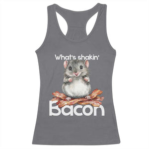 What is Shakin Bacon Funny Mouse Racerback Tank Top Pun Animal Humor TS02 Charcoal Print Your Wear