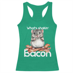 What is Shakin Bacon Funny Mouse Racerback Tank Top Pun Animal Humor TS02 Irish Green Print Your Wear