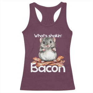 What is Shakin Bacon Funny Mouse Racerback Tank Top Pun Animal Humor TS02 Maroon Print Your Wear