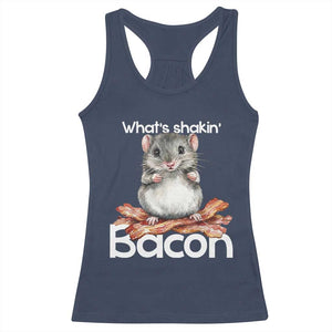 What is Shakin Bacon Funny Mouse Racerback Tank Top Pun Animal Humor TS02 Navy Print Your Wear