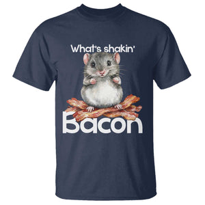What is Shakin Bacon Funny Mouse T Shirt Pun Animal Humor TS02 Navy Print Your Wear