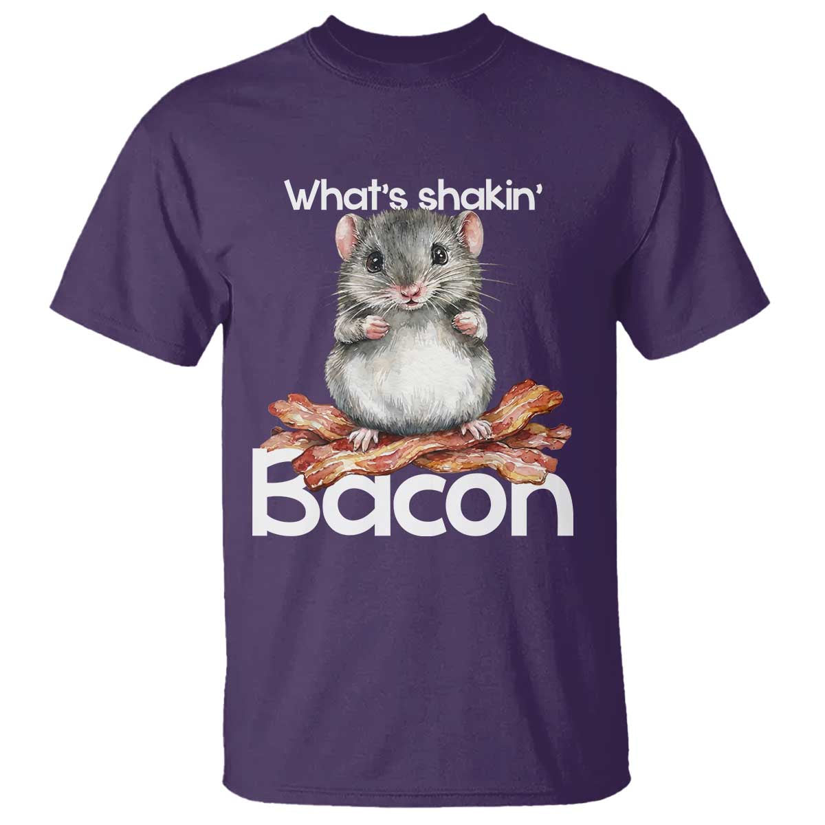 What is Shakin Bacon Funny Mouse T Shirt Pun Animal Humor TS02 Purple Print Your Wear