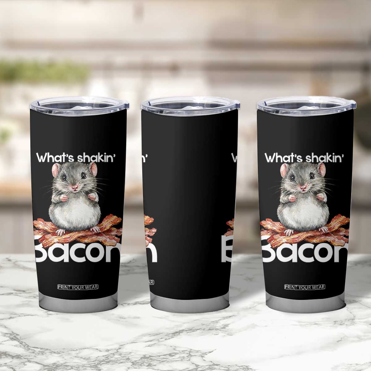 What is Shakin Bacon Funny Mouse Tumbler Cup Pun Animal Humor TS02 Print Your Wear