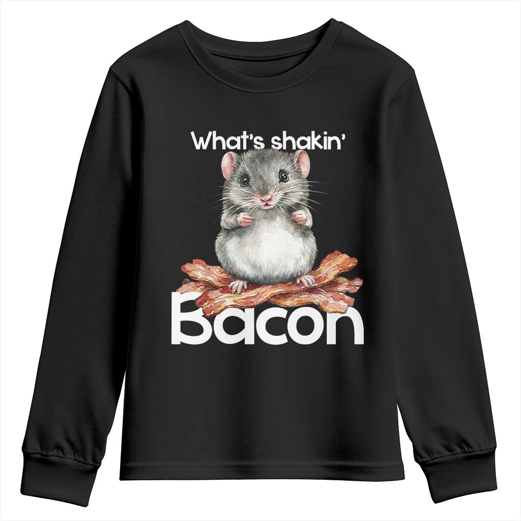 What is Shakin Bacon Funny Mouse Youth Sweatshirt Pun Animal Humor TS02 Black Print Your Wear