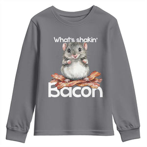 What is Shakin Bacon Funny Mouse Youth Sweatshirt Pun Animal Humor TS02 Charcoal Print Your Wear