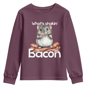What is Shakin Bacon Funny Mouse Youth Sweatshirt Pun Animal Humor TS02 Maroon Print Your Wear