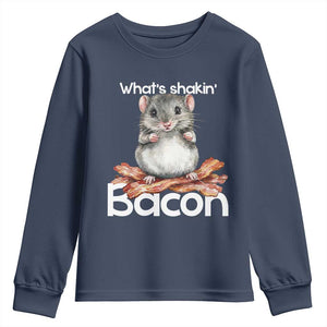 What is Shakin Bacon Funny Mouse Youth Sweatshirt Pun Animal Humor TS02 Navy Print Your Wear