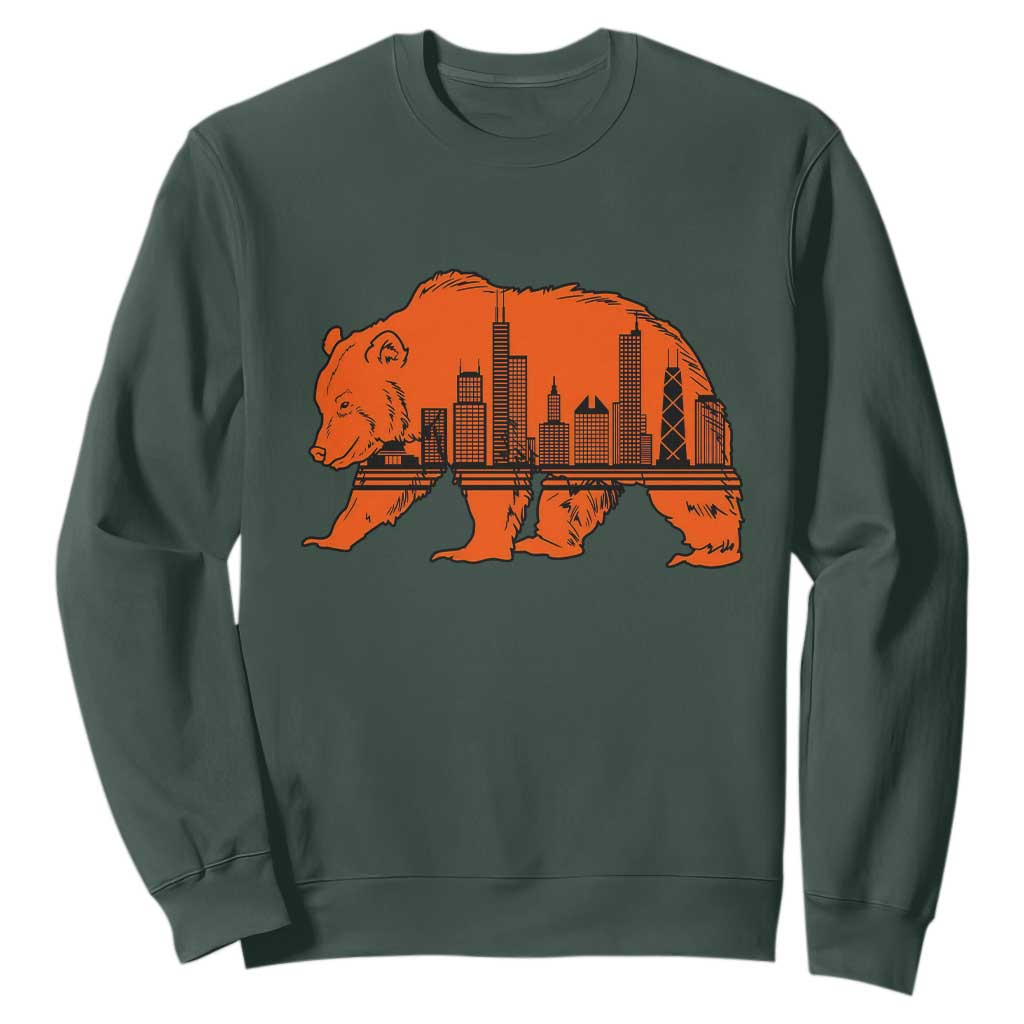 Chicago Skyline Bear Sweatshirt Windy City Pride True Lover Sports Fan TS02 Dark Forest Green Print Your Wear
