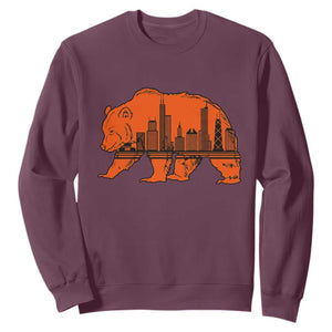 Chicago Skyline Bear Sweatshirt Windy City Pride True Lover Sports Fan TS02 Maroon Print Your Wear