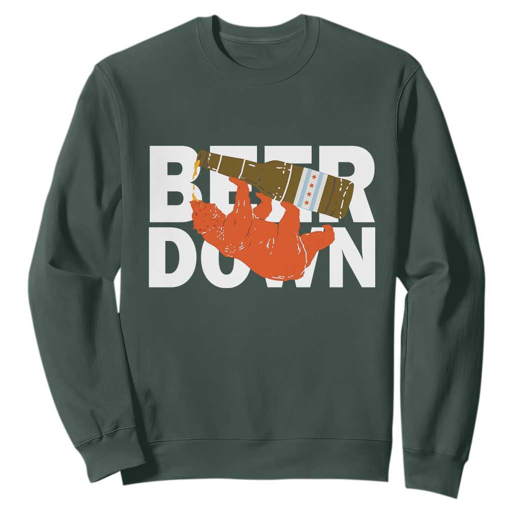 Funny Drinking Bear Beer Down Sweatshirt Tailgate Gift for Football Fans TS02 Dark Forest Green Print Your Wear