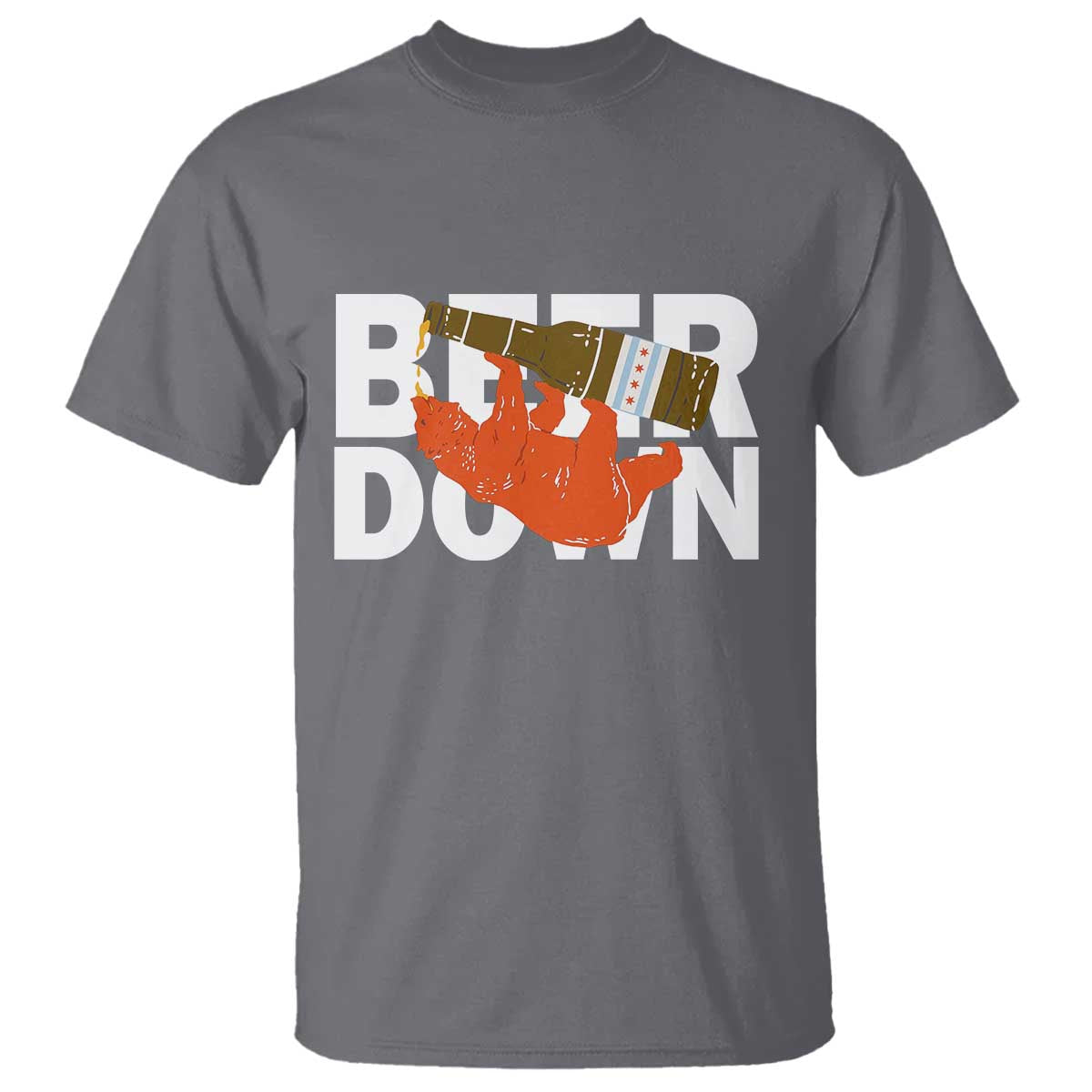 Funny Drinking Bear Beer Down T Shirt Tailgate Gift for Football Fans TS02 Charcoal Print Your Wear