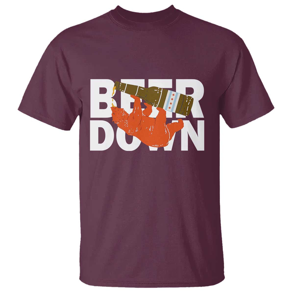 Funny Drinking Bear Beer Down T Shirt Tailgate Gift for Football Fans TS02 Maroon Print Your Wear