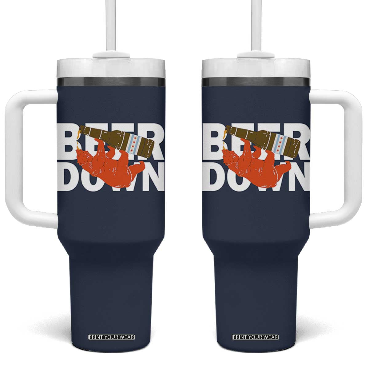 Funny Drinking Bear Beer Down Tumbler With Handle Tailgate Gift for Football Fans TS02 One Size: 40 oz Navy Print Your Wear