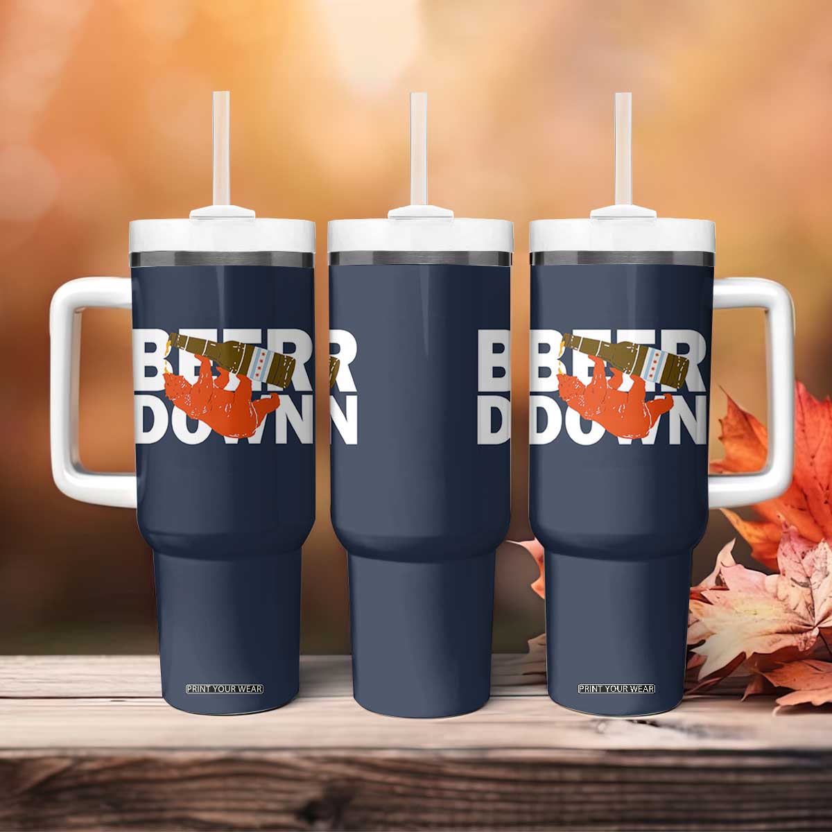 Funny Drinking Bear Beer Down Tumbler With Handle Tailgate Gift for Football Fans TS02 Print Your Wear